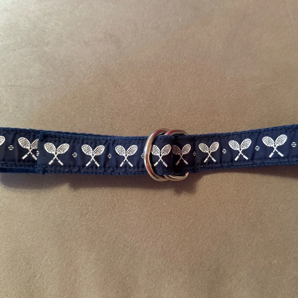 A. Tierney- Kids Ribbon D-ring Belt with Tennis 🎾 Motif (24 1/4”), Navy, Size S